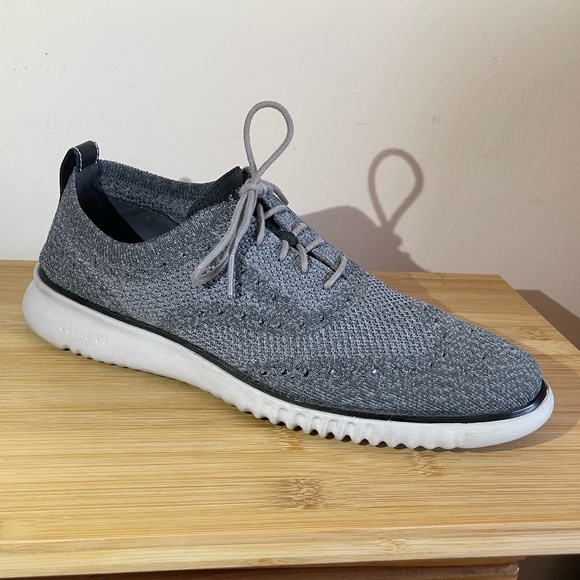 Cole Haan 2.Zerogrand Stitchlite Wingtip Oxfords Grey Knit Lace Up Shoes C27565 - Picture 2 of 10